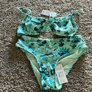 Floral tie front top and midrise bottoms